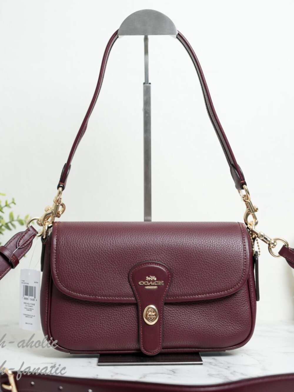 COACH CY683 Hadley Shoulder Bag Crossbody Leather in Dark Wine Gold - Picture 4 of 14